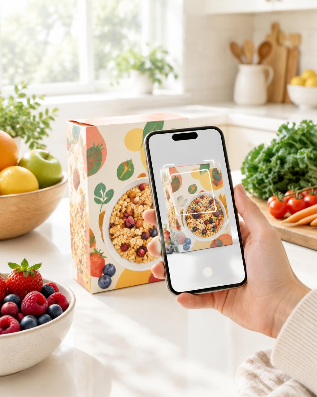 Phone scanning a cereal box